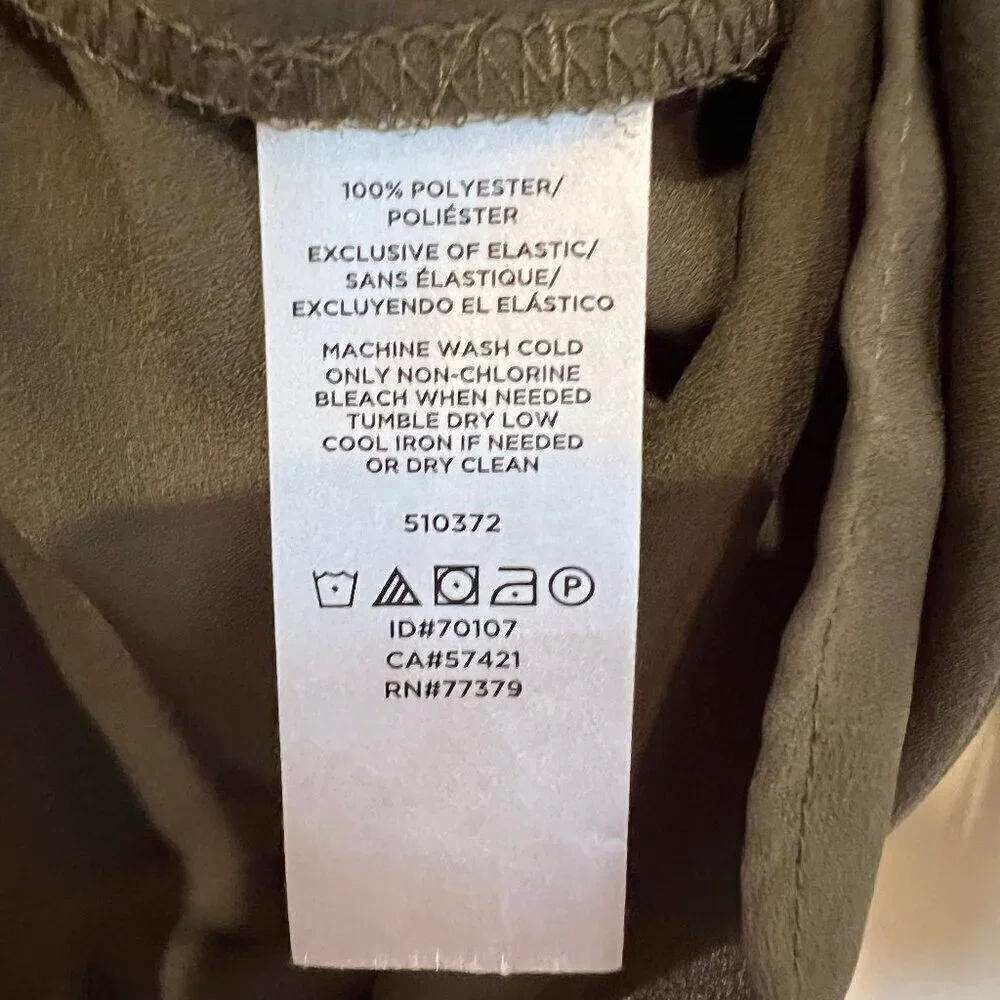 LOFT Ruffle-Neck Blouse in Olive Green with Tie Back and Smoked Sleeve Size S - Picture 15 of 16